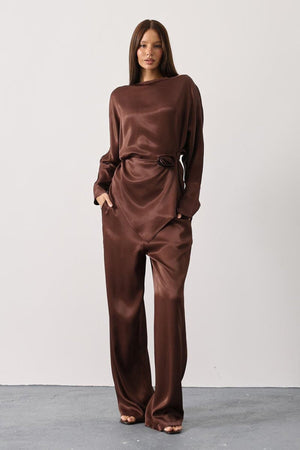 Elegant Satin Blouse & Trousers Set