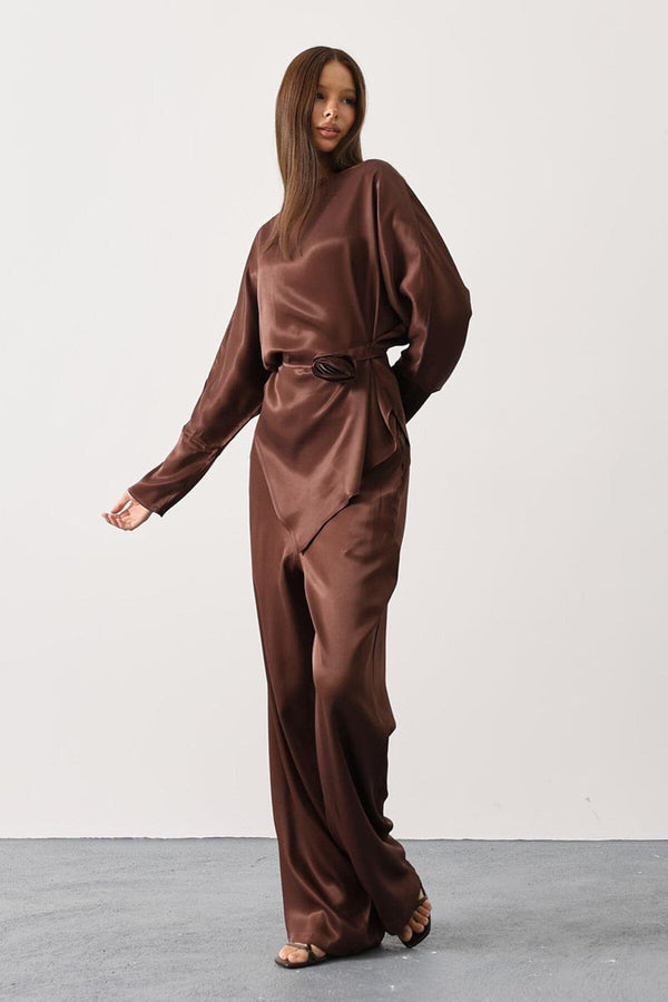 Elegant Satin Blouse & Trousers Set