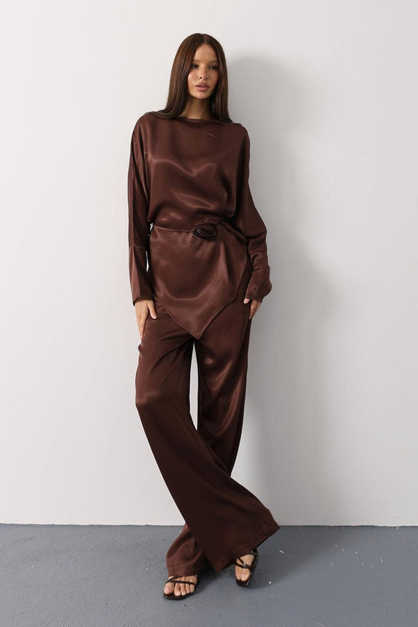 Elegant Satin Blouse & Trousers Set