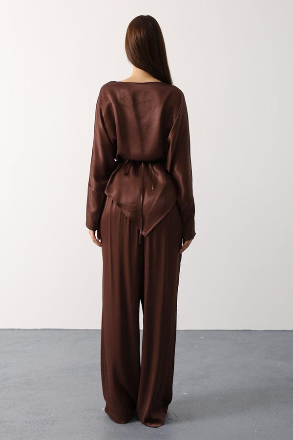 Elegant Satin Blouse & Trousers Set
