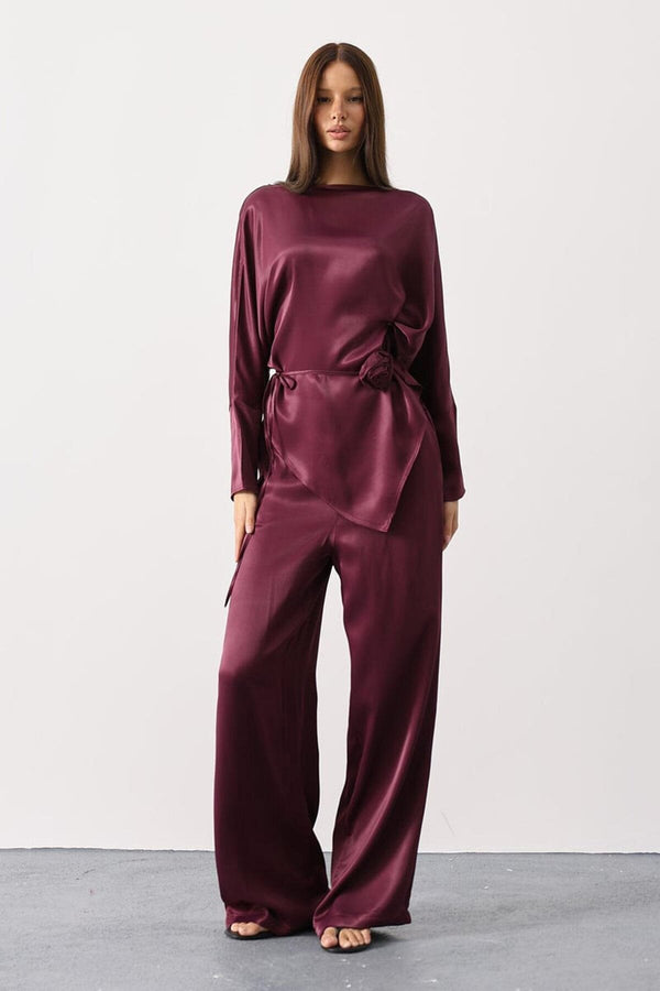 Elegant Satin Blouse & Trousers Set