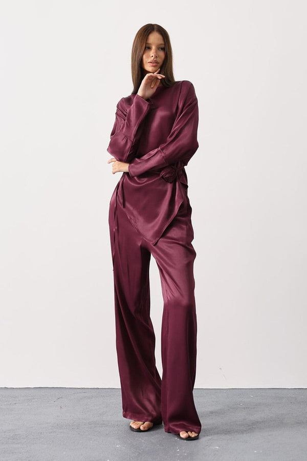 Elegant Satin Blouse & Trousers Set