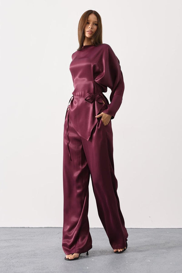 Elegant Satin Blouse & Trousers Set