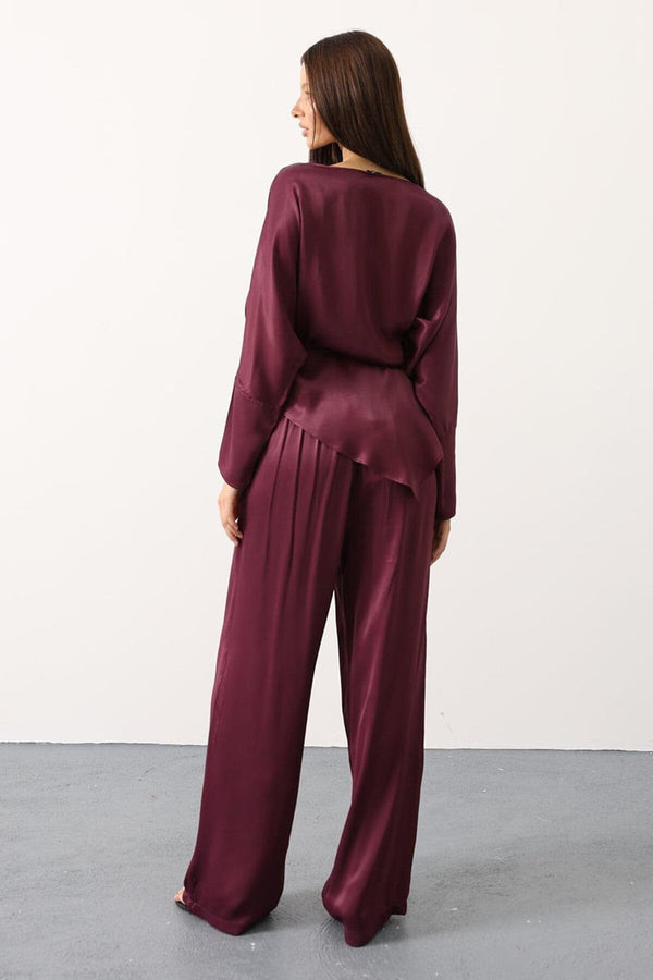 Elegant Satin Blouse & Trousers Set