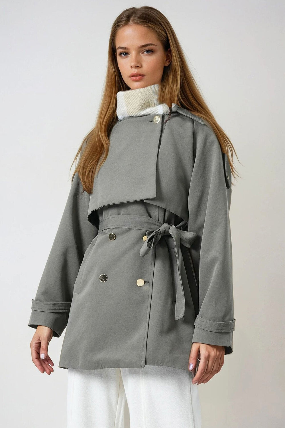 Elegant Belted Double-Breasted Trench Coat