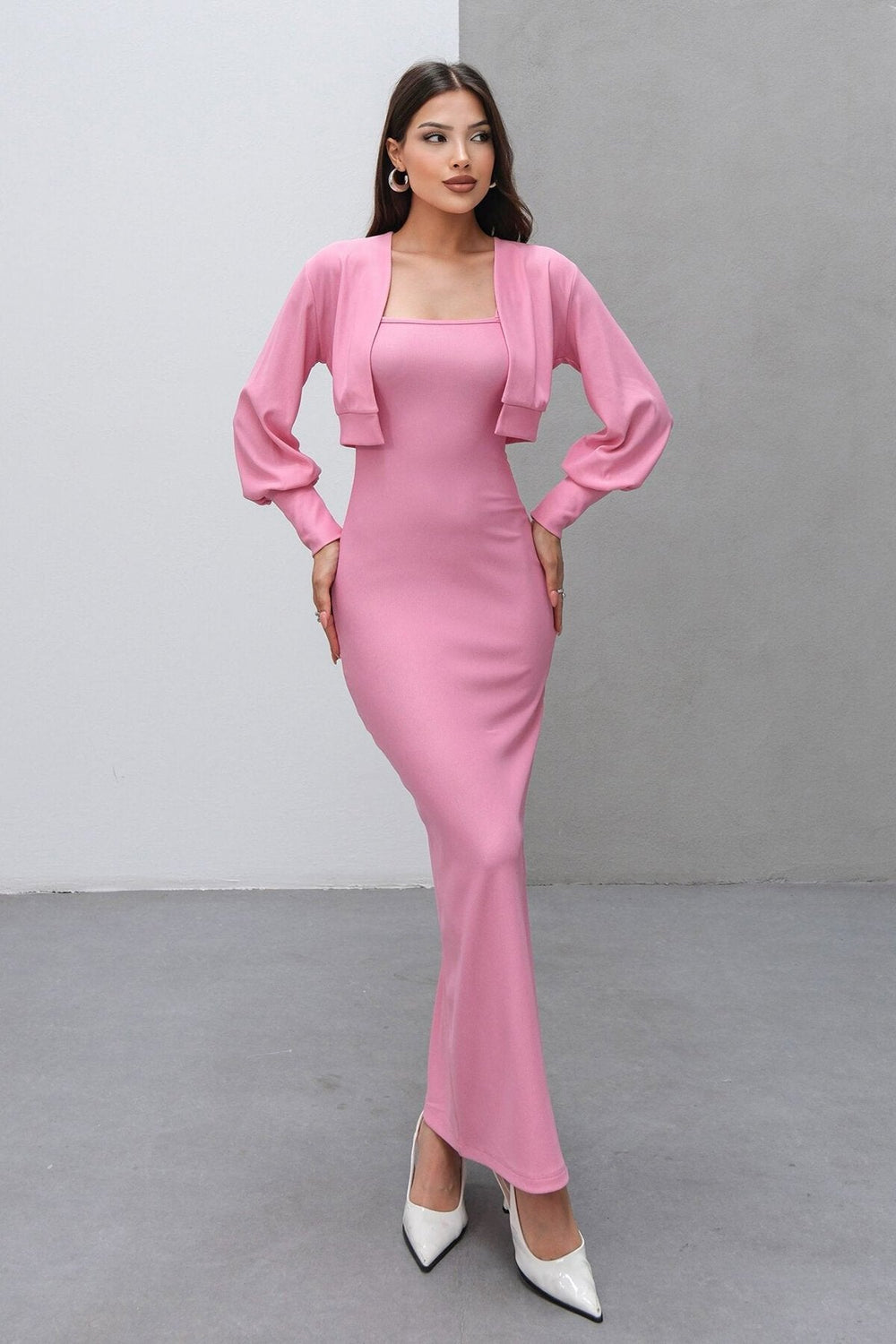 Elegant Dress & Cardigan Set