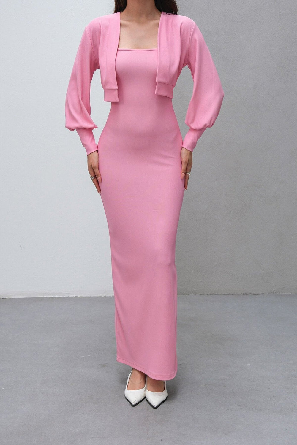 Elegant Dress & Cardigan Set
