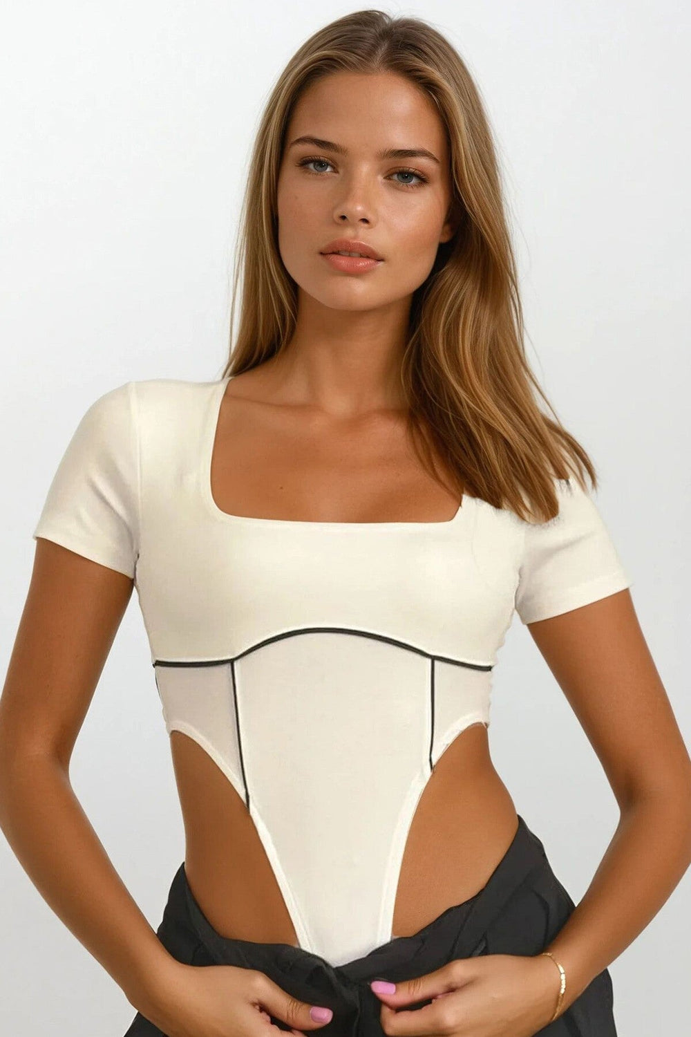 Chic White Square-Neck Bodysuit