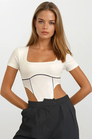 Chic White Square-Neck Bodysuit