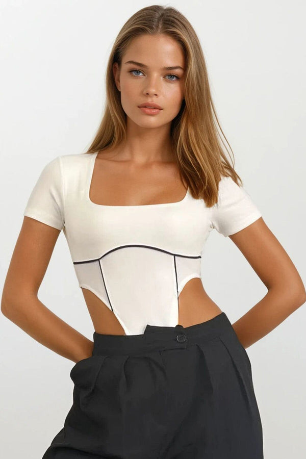 Chic White Square-Neck Bodysuit