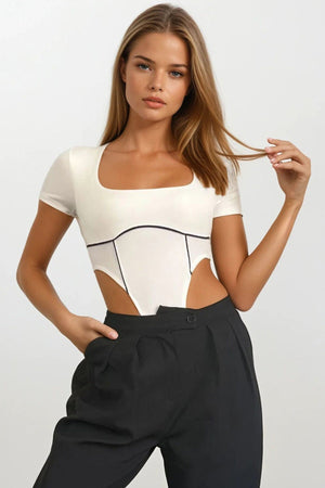 Chic White Square-Neck Bodysuit