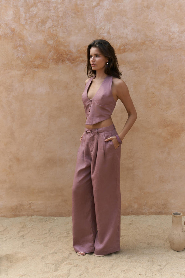 Lvdovila — Linen Cropped Vest & Pants Set