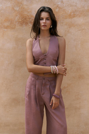 Lvdovila — Linen Cropped Vest & Pants Set