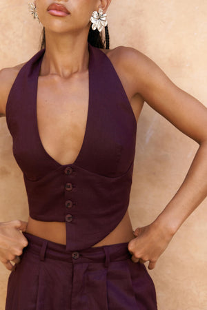 Lvdovila — Linen Cropped Vest & Pants Set