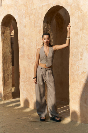 Lvdovila — Linen Cropped Vest & Pants Set