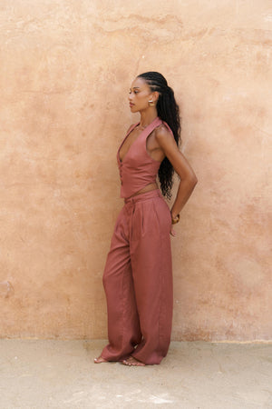 Lvdovila — Linen Cropped Vest & Pants Set