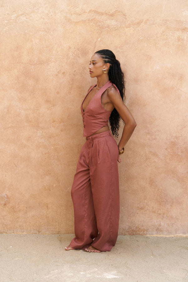 Lvdovila — Linen Cropped Vest & Pants Set