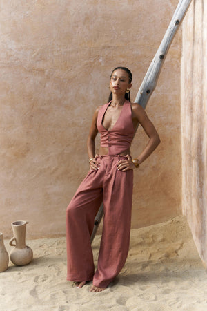 Lvdovila — Linen Cropped Vest & Pants Set