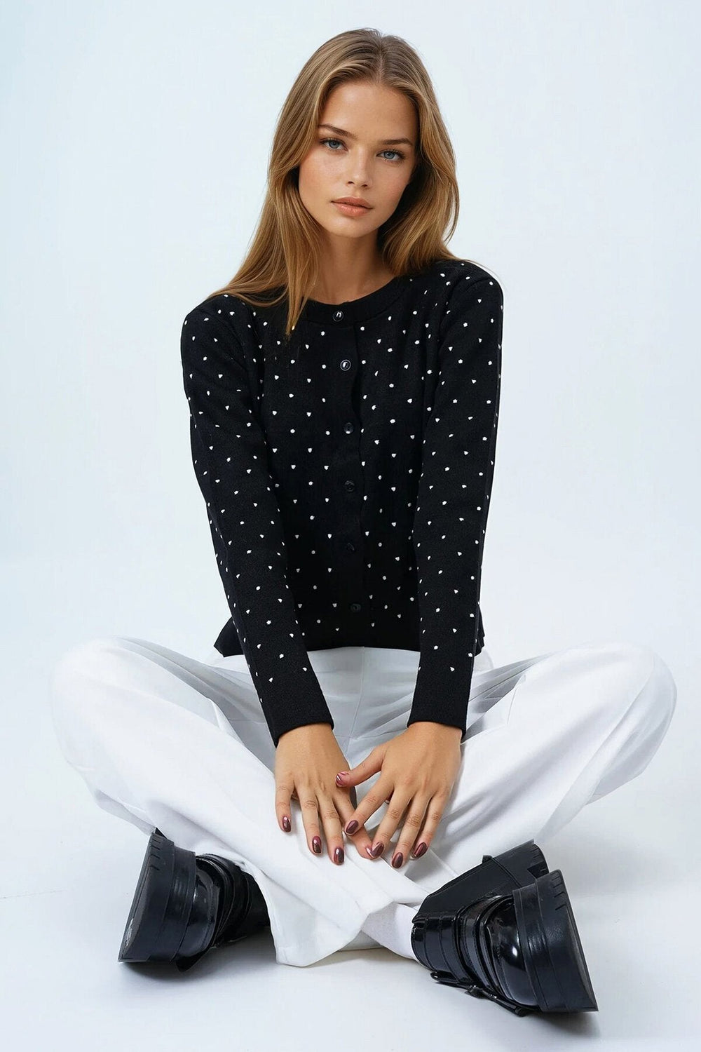 Chic Polka-Dot Button-Detail Blouse