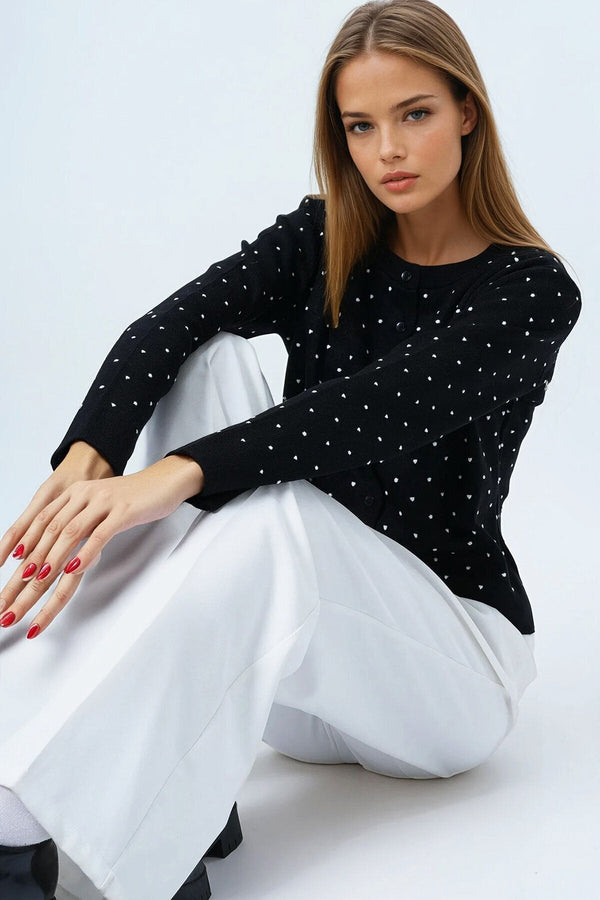 Chic Polka-Dot Button-Detail Blouse
