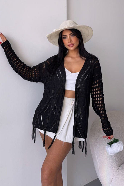 Chic Fringed Crochet Cardigan