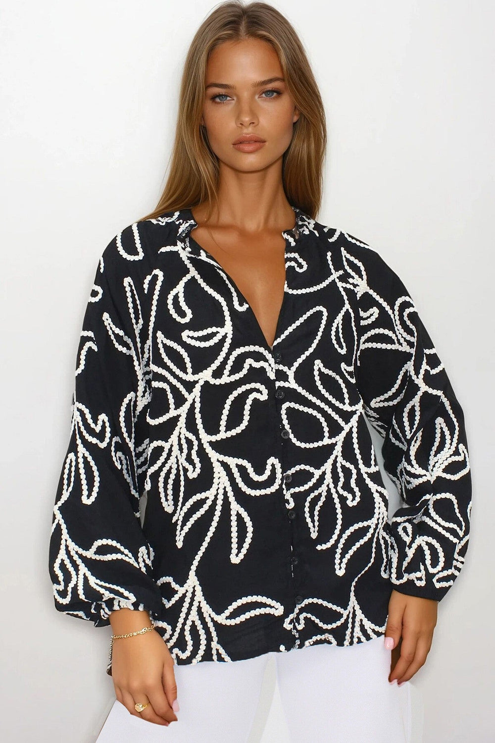 Elegant Corded-Embroidered Woven Shirt