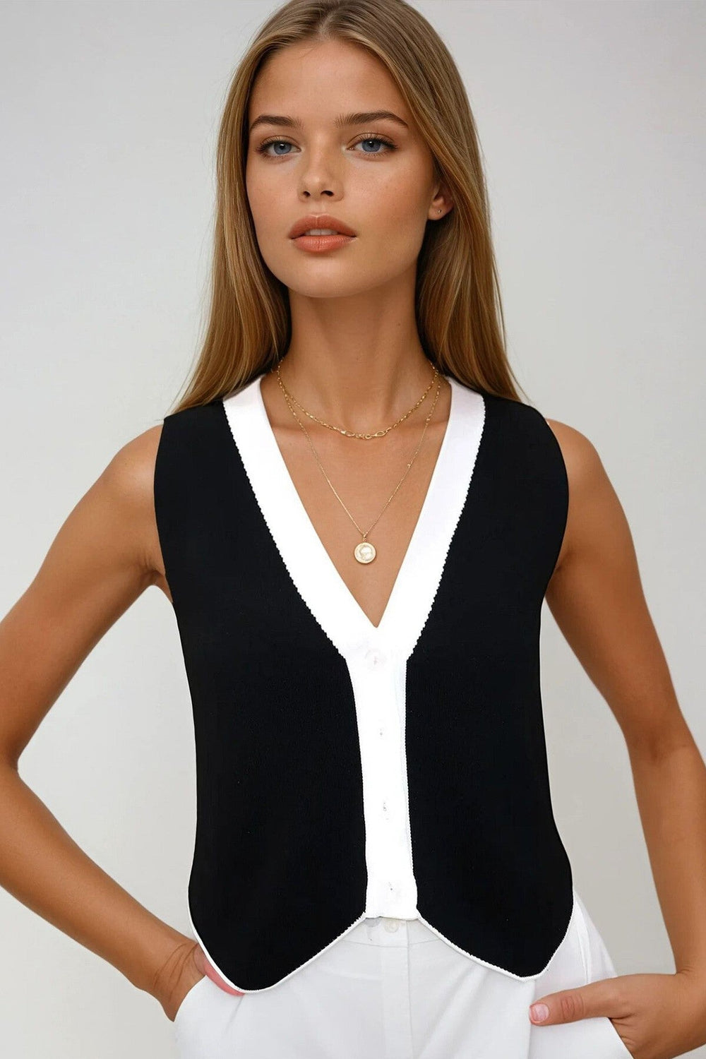 Stylish Color-Block Knit Vest