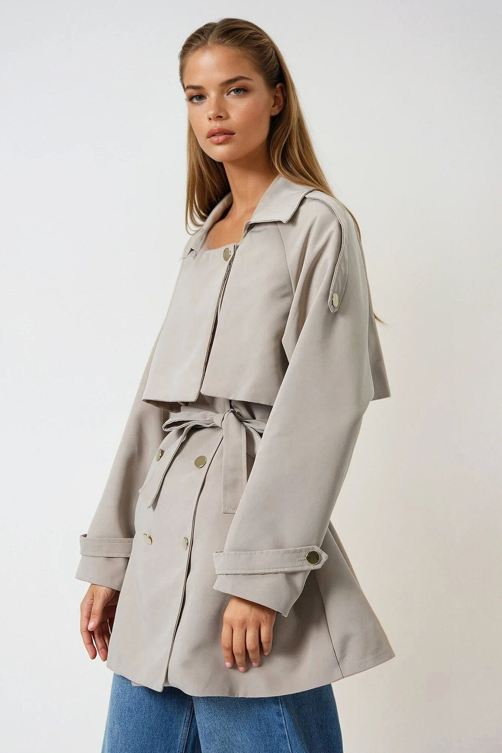 Elegant Belted Double-Breasted Trench Coat