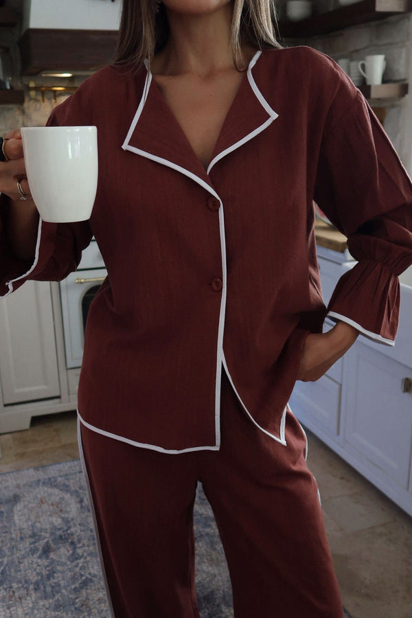 Linen Lounge Set – V-Neck