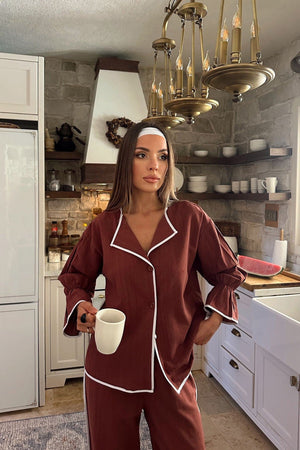 Linen Lounge Set – V-Neck