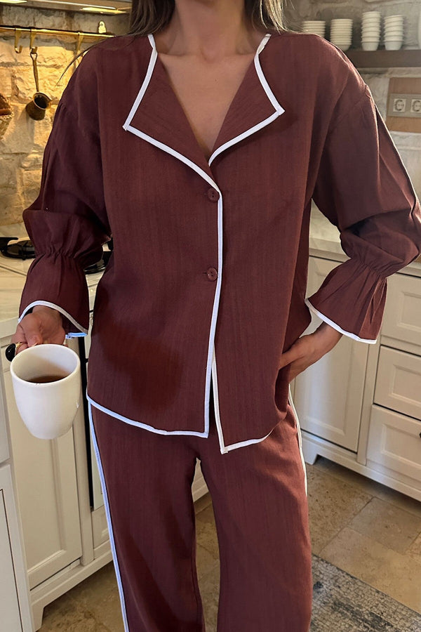 Linen Lounge Set – V-Neck