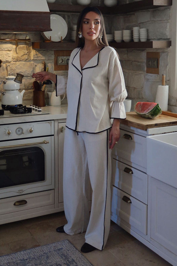 Linen Lounge Set – V-Neck