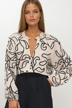 Elegant Corded-Embroidered Woven Shirt