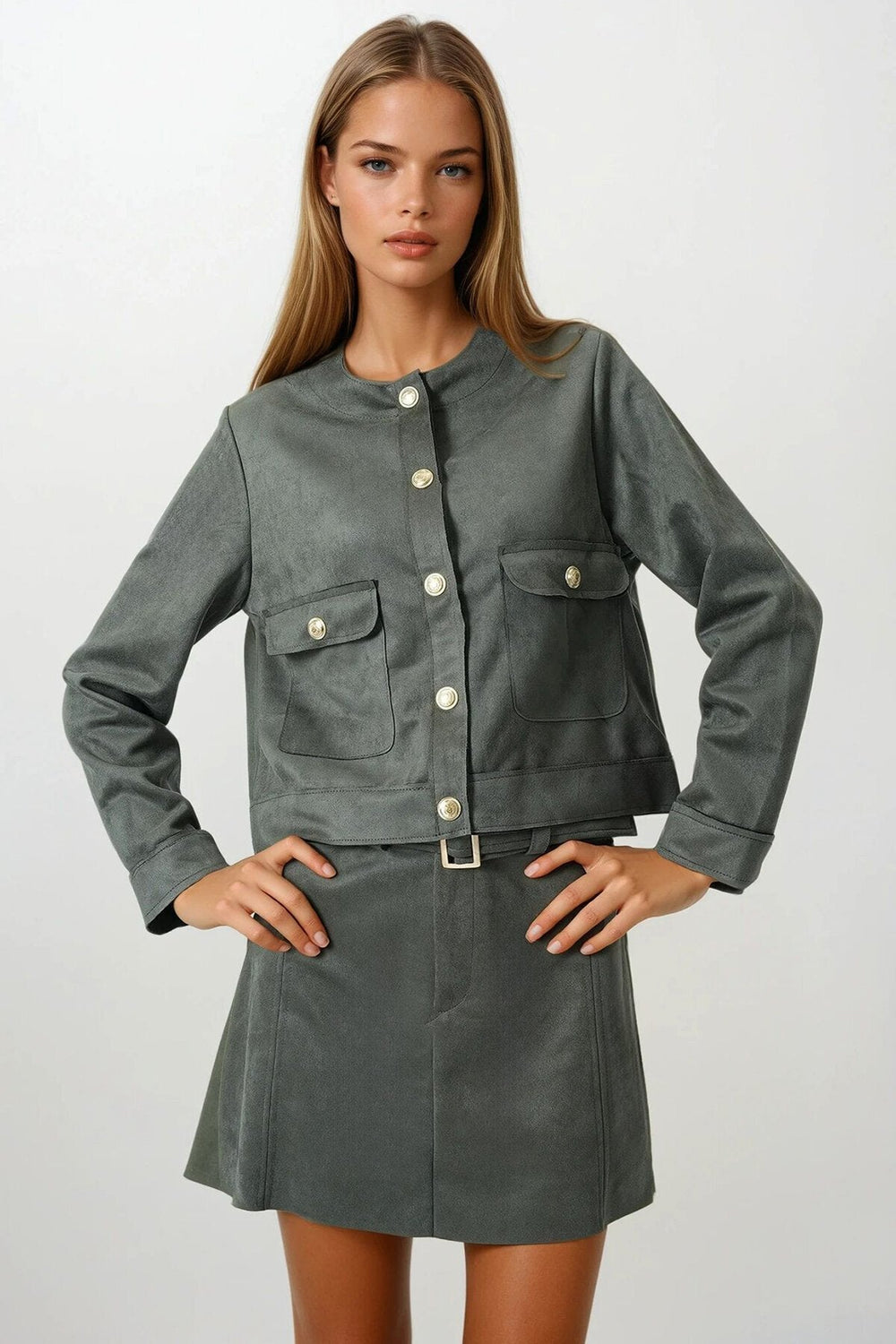 Chic Khaki Gold-Button Jacket