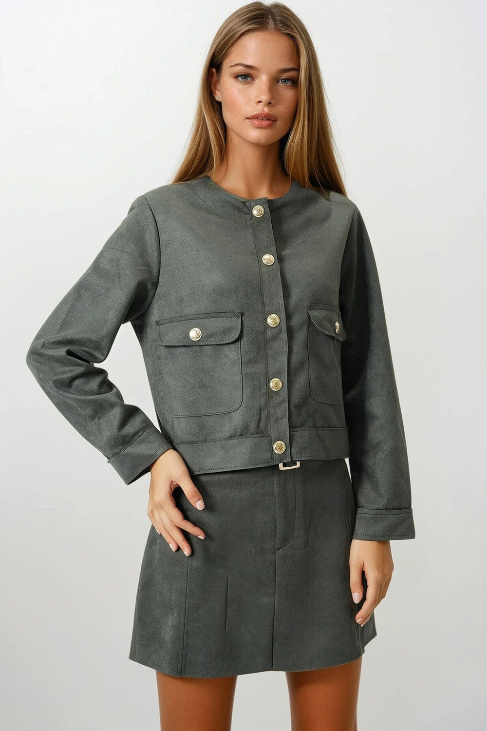 Chic Khaki Gold-Button Jacket
