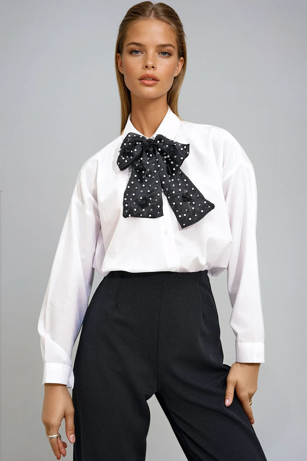 Chic Detachable Ribbon Shirt