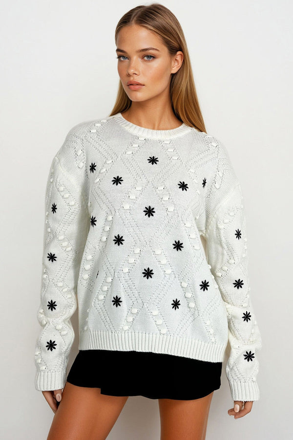 Elegant Embroidered Knit Sweater