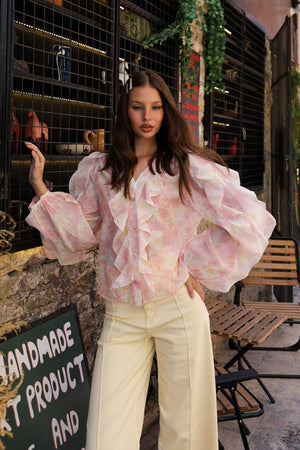 Trendy Floral Ruffle Blouse