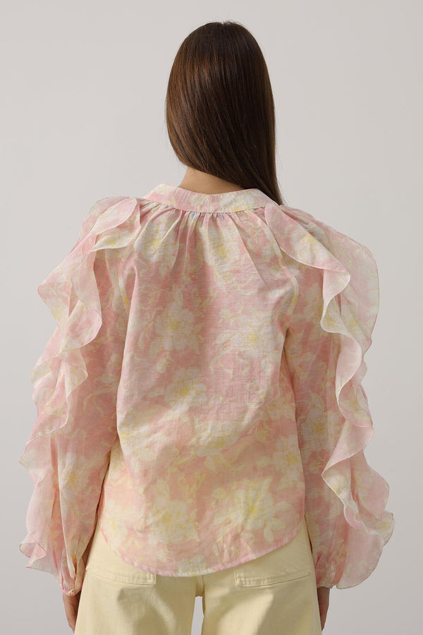 Trendy Floral Ruffle Blouse