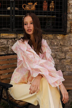 Trendy Floral Ruffle Blouse