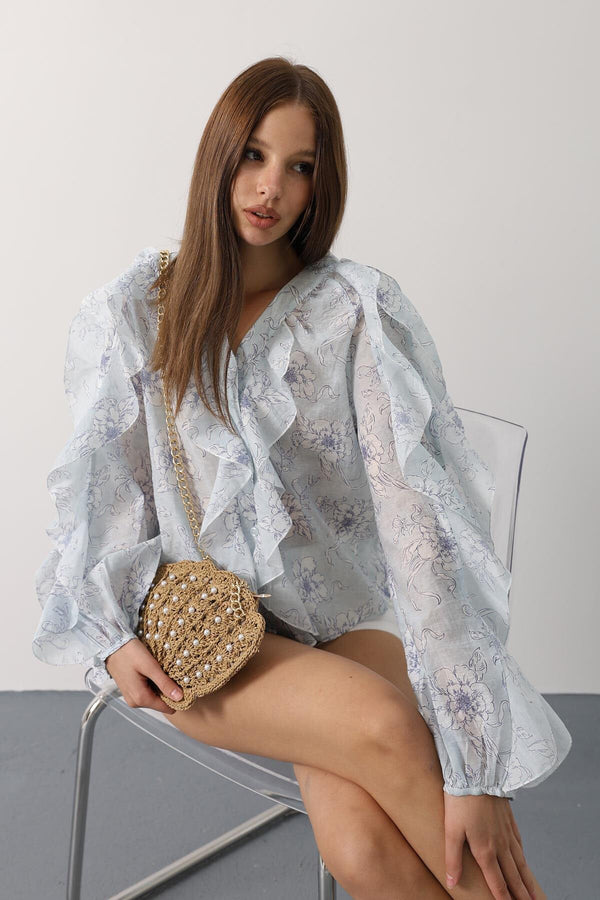Trendy Floral Ruffle Blouse
