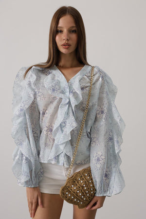 Trendy Floral Ruffle Blouse