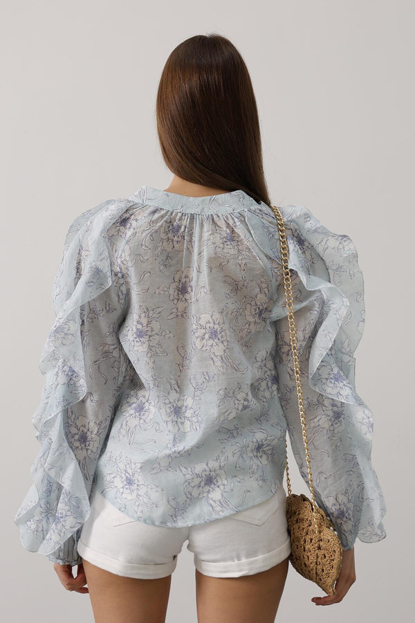 Trendy Floral Ruffle Blouse