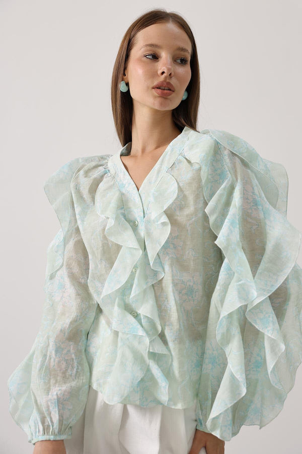 Trendy Floral Ruffle Blouse