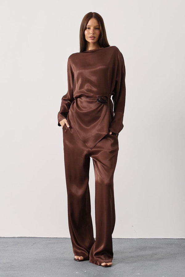 Elegant Satin Blouse & Trousers Set