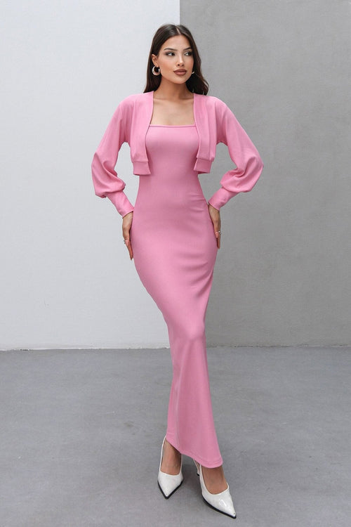 Elegant Dress & Cardigan Set