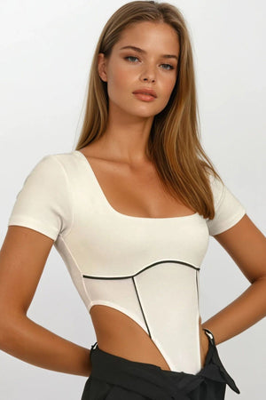 Chic White Square-Neck Bodysuit