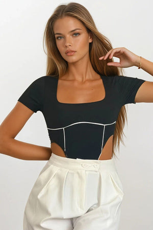 Chic White Square-Neck Bodysuit