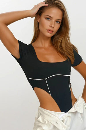 Chic White Square-Neck Bodysuit