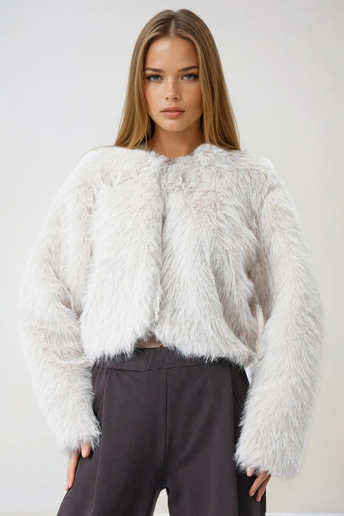 Elegant Cropped Faux Fur Jacket